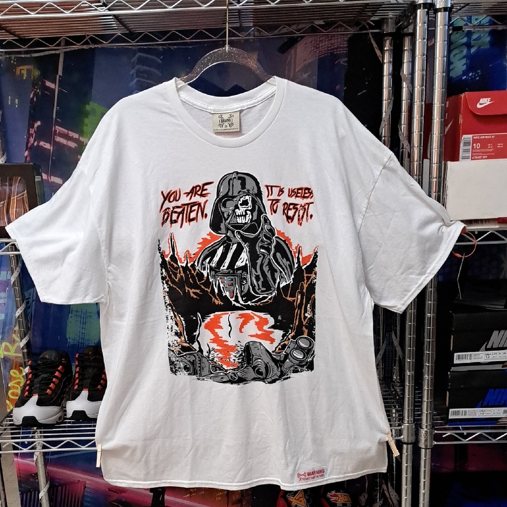 Brand X White Graphic Tee with Darth Vader